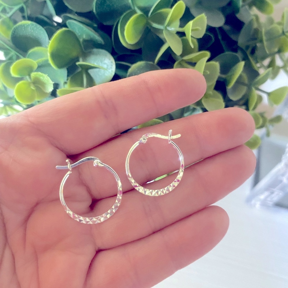 FMC Inc. Sterling Silver 925 Diamond Cut flat Hoop Earrings 1” Marked 925 FAS